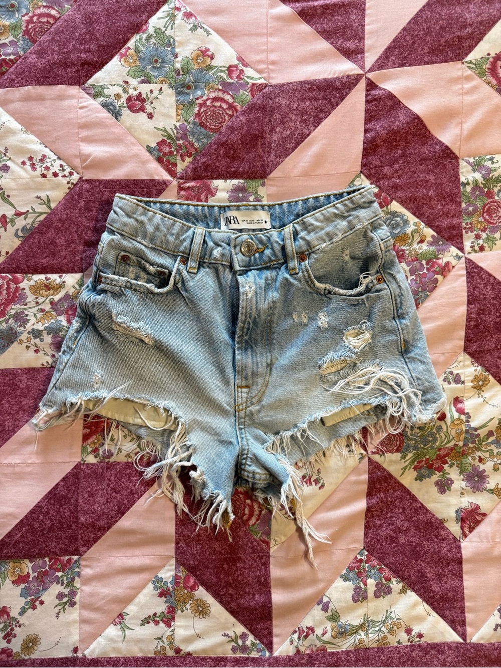Zara Light Blue Ripped Denim Cutoff Shorts